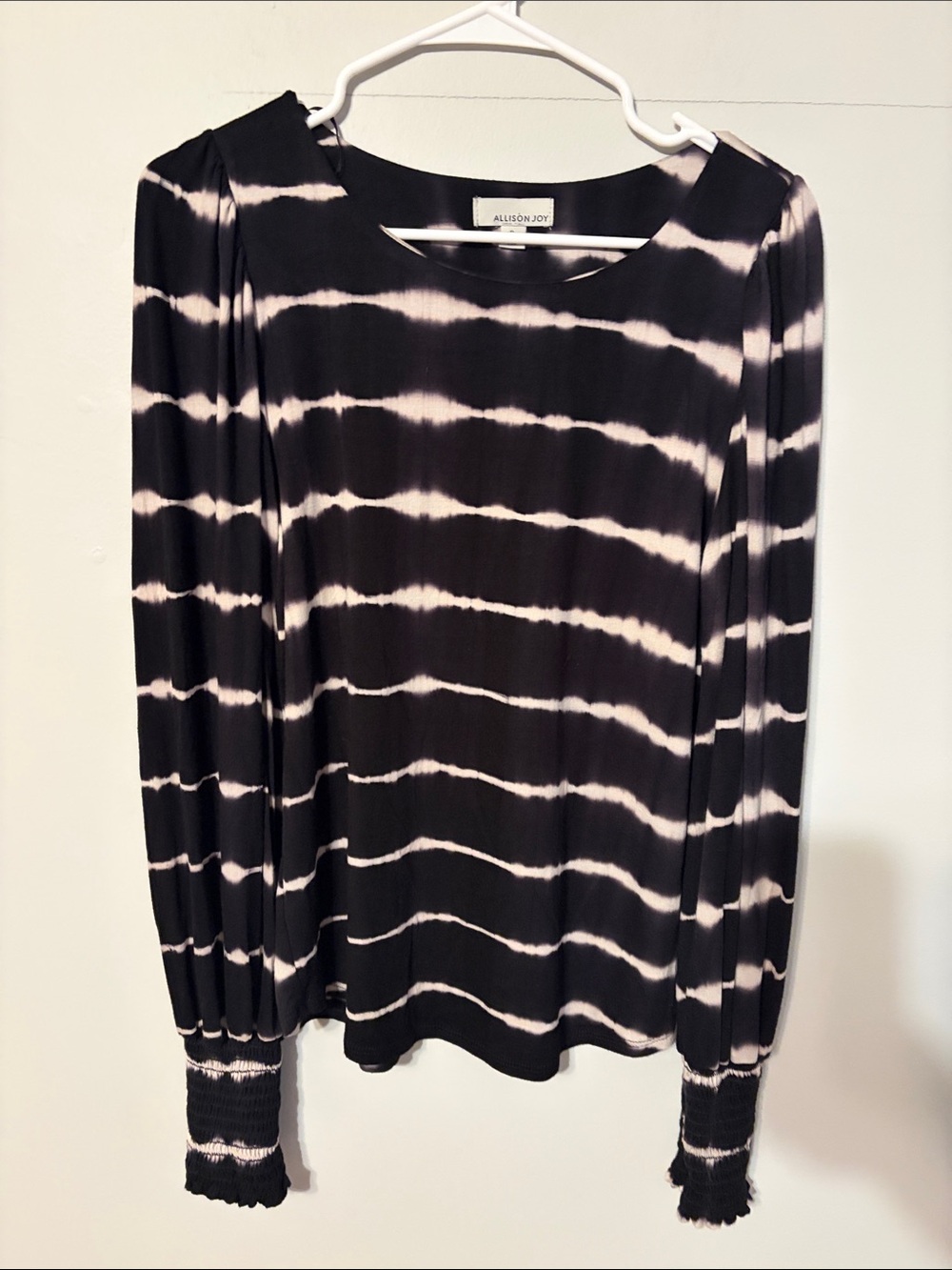 Allison Joy Black and silver/white Tie-Dye Stripe Long Sleeve Top. Small.